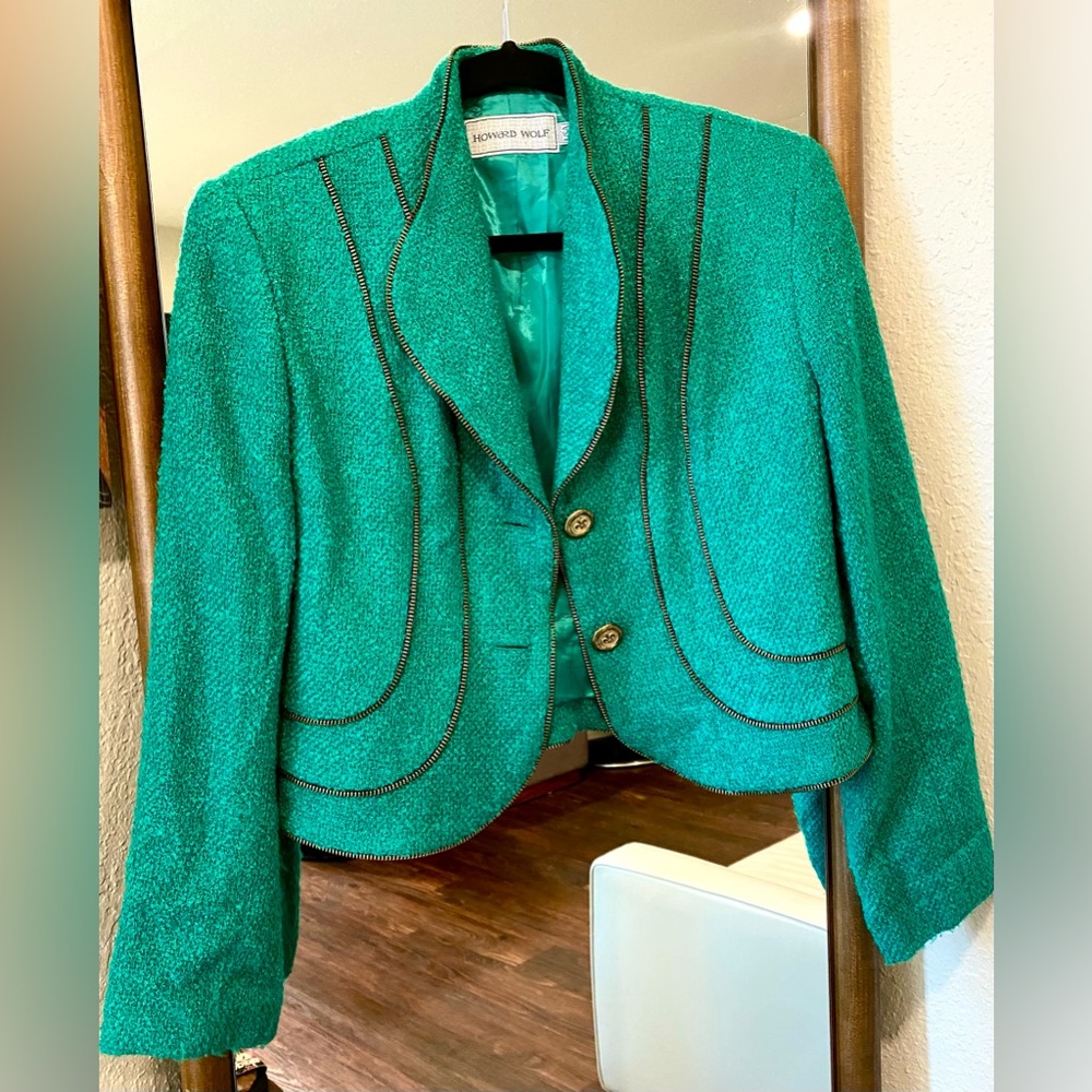 Howard Wolf, vintage, bold, statement, green, cropped jacket/ blazer, size 8 /M